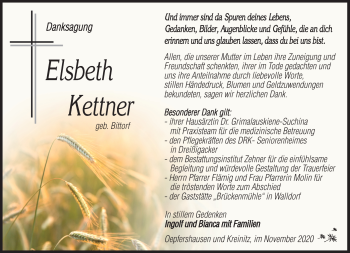 Traueranzeige von Elsbeth Kettner von Südthüringer Presse