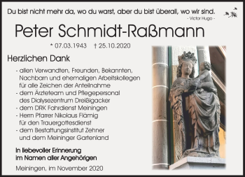 Traueranzeige von Peter Schmidt von Südthüringer Presse