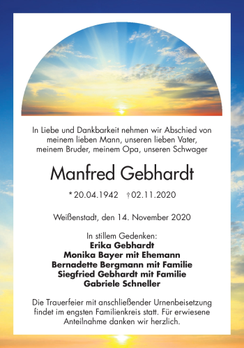 Traueranzeige von Manfred Gebhardt von Frankenpost