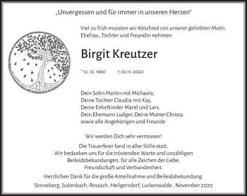 Traueranzeige von Birgit Kreutzer von Südthüringer Presse