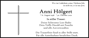 Traueranzeige von Anni Hölgert von Frankenpost