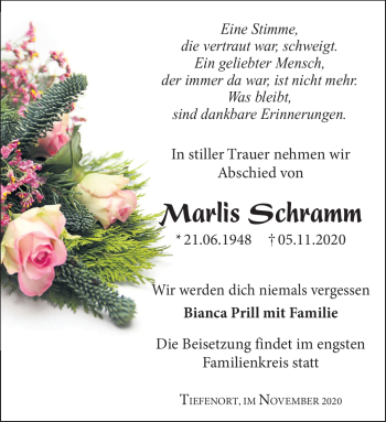 Traueranzeige von Marlis Schramm von Südthüringer Presse