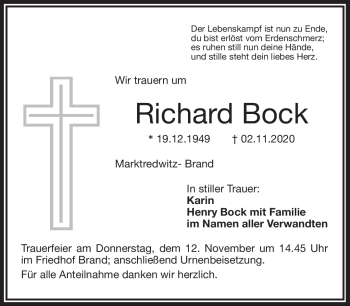 Traueranzeige von Richard Bock von Frankenpost