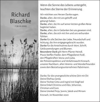 Traueranzeige von Richard Blaschke von Neue Presse Coburg