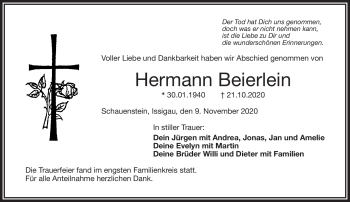 Traueranzeige von Hermann Beierlein von Frankenpost