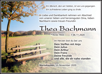 Traueranzeige von Thea Bachmann von Südthüringer Presse
