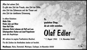 Traueranzeige von Olaf Edler von Südthüringer Presse