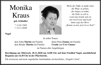 Traueranzeige von Monika Kraus von Frankenpost