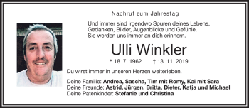 Traueranzeige von Ulli Winkler von Frankenpost
