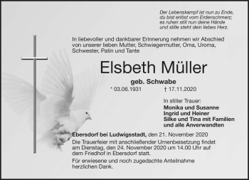 Traueranzeige von Elsbeth Müller von Neue Presse Coburg