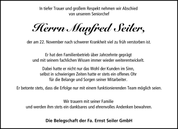 Traueranzeige von Manfred Seiler von Neue Presse Coburg