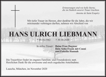 Traueranzeige von Hans Ulrich Liebmann von Südthüringer Presse