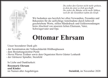 Traueranzeige von Ottomar Ehrsam von Südthüringer Presse