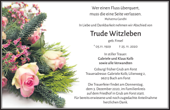 Traueranzeige von Trude Witzleben von Neue Presse Coburg