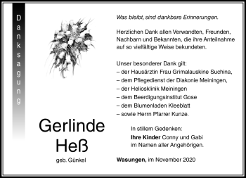 Traueranzeige von Gerlind Heß von Südthüringer Presse