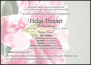 Traueranzeige von Helga Treuner von Neue Presse Coburg