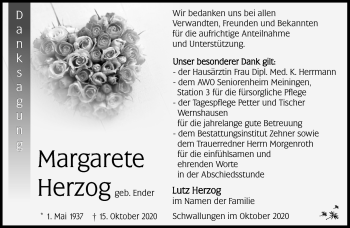 Traueranzeige von Margarete Herzog von Südthüringer Presse