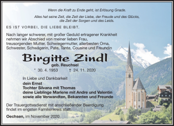 Traueranzeige von Brigitte Zindl von Südthüringer Presse