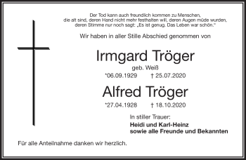 Traueranzeige von IrmgardAlfred TrögerTröger von Frankenpost