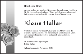 Traueranzeige von Klaus Heller von Südthüringer Presse