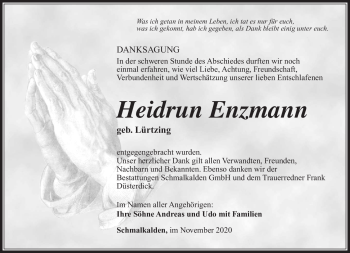 Traueranzeige von Heidrun Enzmann von Südthüringer Presse