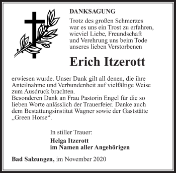 Traueranzeige von Erich Itzerott von Südthüringer Presse