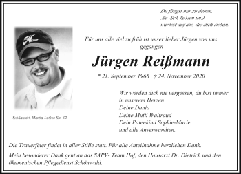 Traueranzeige von Jürgen Reißmann von Frankenpost