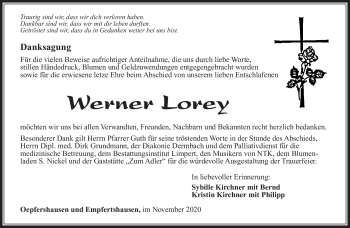 Traueranzeige von Werner Lorey von Südthüringer Presse