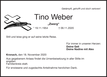 Traueranzeige von Tino Weber von Neue Presse Coburg