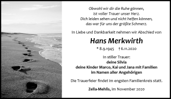 Traueranzeige von Hans Merkwirth von Südthüringer Presse