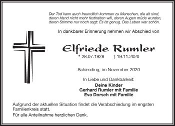 Traueranzeige von Elfriede Rumler von Frankenpost