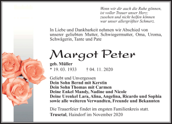Traueranzeige von Margot Peter von Südthüringer Presse