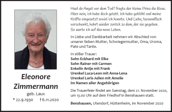 Traueranzeige von Eleonore Zimmermann von Südthüringer Presse