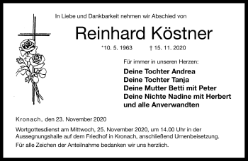 Traueranzeige von Reinhard Köstner von Neue Presse Coburg
