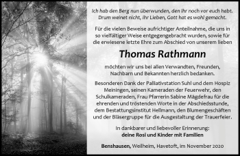 Traueranzeige von Thomas Rathmann von Südthüringer Presse
