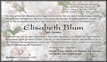 Traueranzeige von Elisabeth Blum von Südthüringer Presse