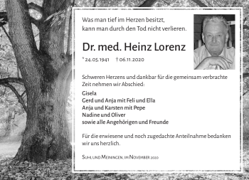 Traueranzeige von Heinz Lorenz von Südthüringer Presse