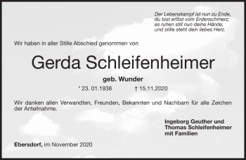 Traueranzeige von Gerda Schleifenheimer von Neue Presse Coburg