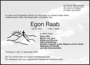 Traueranzeige von Egon Raab von Neue Presse Coburg