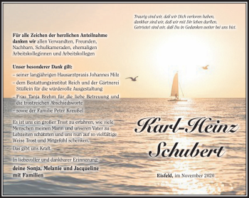 Traueranzeige von Karl-Heinz Schubert von Südthüringer Presse