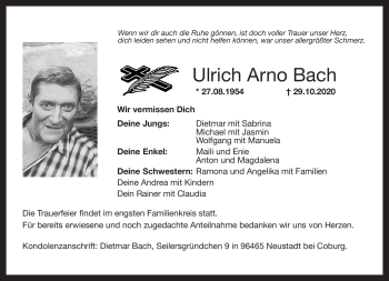 Traueranzeige von Ulrich Bach von Neue Presse Coburg