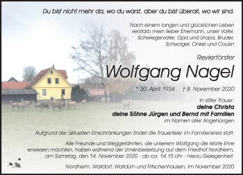 Traueranzeige von Wolfgang Nagel von Südthüringer Presse