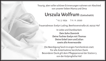 Traueranzeige von Urszula Wolfrum von Frankenpost