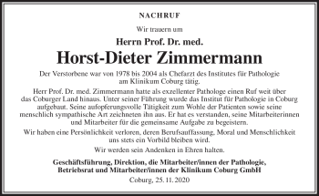 Traueranzeige von Horst-Dieter Zimmermann von Neue Presse Coburg