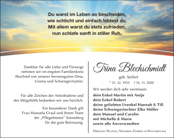 Traueranzeige von Trina Blechschmidt von Südthüringer Presse