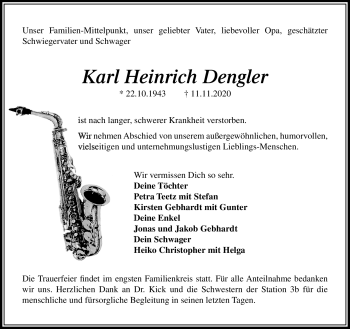 Traueranzeige von Karl Heinrich Dengler von Frankenpost