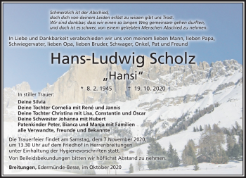 Traueranzeige von Hans-Ludwig Scholz von Südthüringer Presse