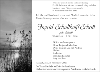Traueranzeige von Ingrid Schutheiß- Schott von Neue Presse Coburg