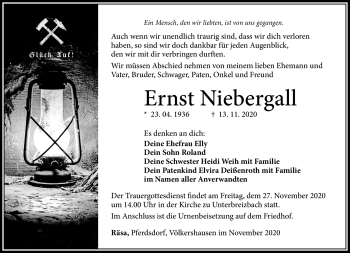 Traueranzeige von Ernst Niebergall von Südthüringer Presse