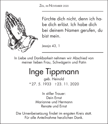 Traueranzeige von Inge Tippmann von Frankenpost